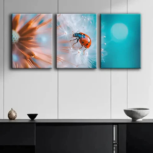 3pcs Luxurious Ladybug Colorful Nature Perfect Wall Art Set Canvas Unframed - High Quality Print 100% Australian Made Wall Canvas