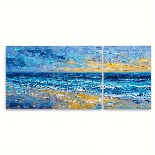 3pcs Sunset Ocean Oil Painting Metal Print Ready to Hang Art