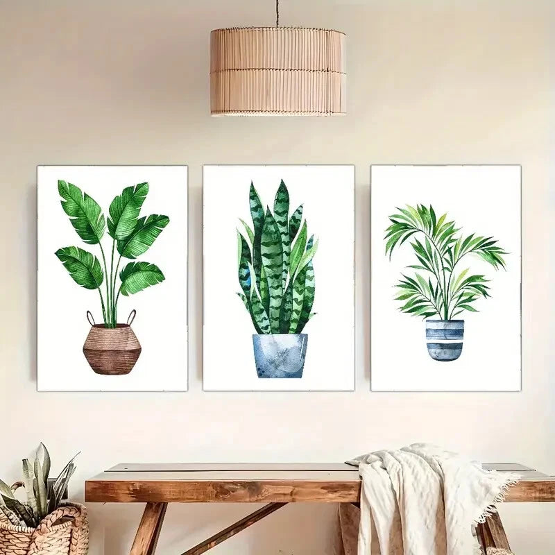 3pcs Botanical Art Potted Plant Poster Dormitory Metal Print Ready to Hang Art