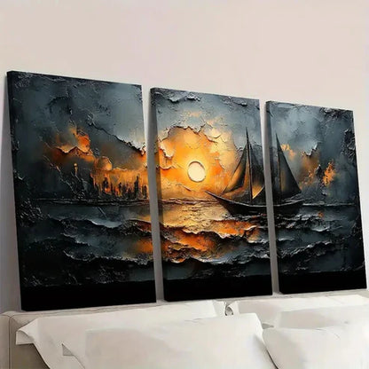 3pcs Sunset Sailboat Scene SD Wall Art Set Canvas Unframed - High Quality Print 100% Australian Made Wall Canvas