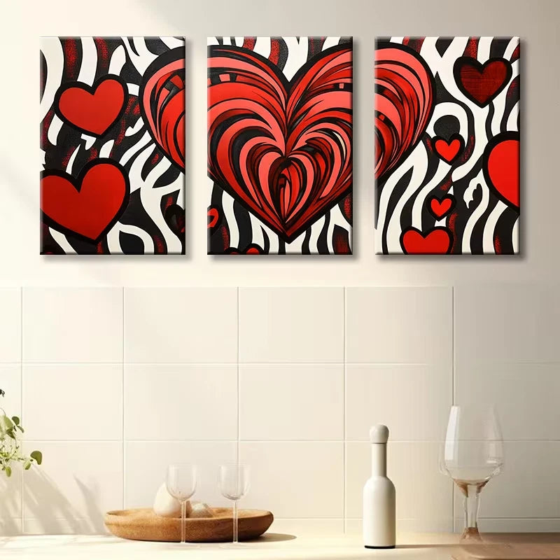 3pcs Red and black love Illustration Wall Art Set Canvas Framed 50x70cm - High Quality Print 100% Australian Made Wall Canvas Ready to Hang