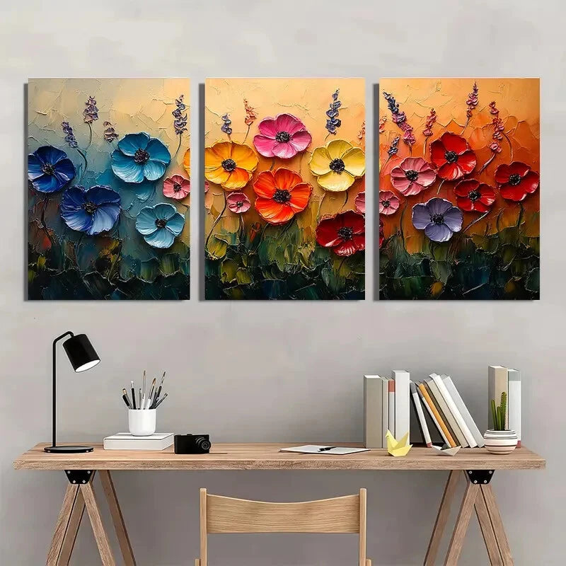 3pcs Colorful Floral Abstract Botanical Metal Print Ready to Hang Art - Bella Home Decor