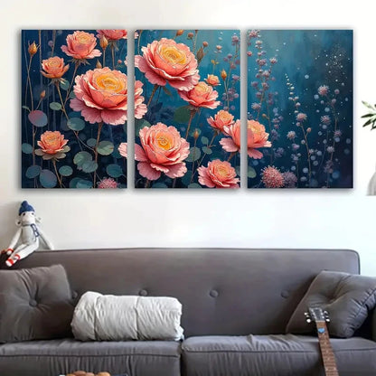 3pcs Orange Roses & Lotus Flowers In Blue Water Wall Art Set Canvas Framed 60x90cm - High Quality Print 100% Australian Made Wall Canvas Ready to Hang