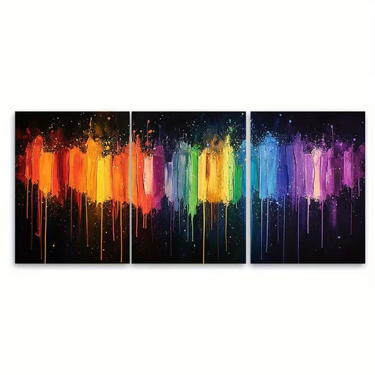 3pcs Vibrant Rainbow Paint Splatter Metal Print Ready to Hang Art