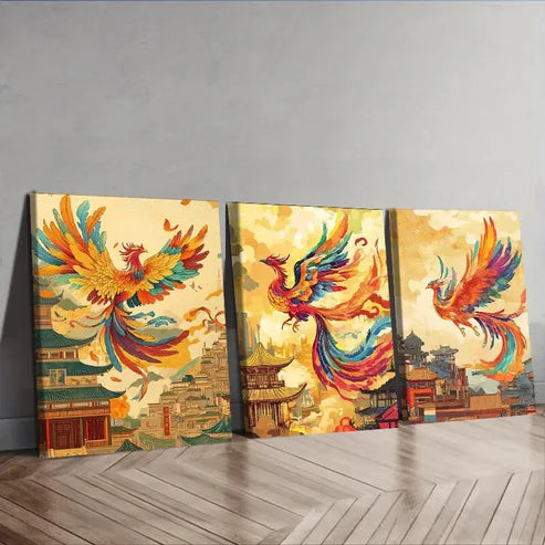 3pcs Urban Landscape with Traditional Pagodas Wall Art Canvas Unframed - High Quality Print 100% Australian Made Wall Canvas