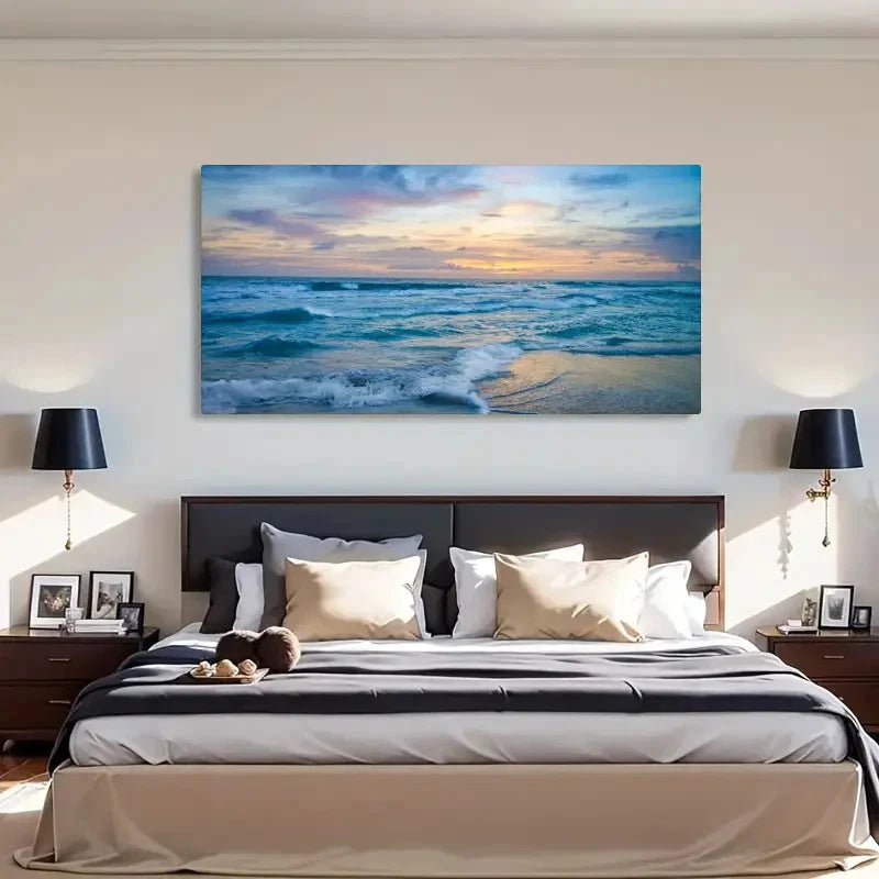 Ocean Waves At Sunset Vintage Wall Art Canvas Office Home Room Framed 120x60cm - Bella Home Decor
