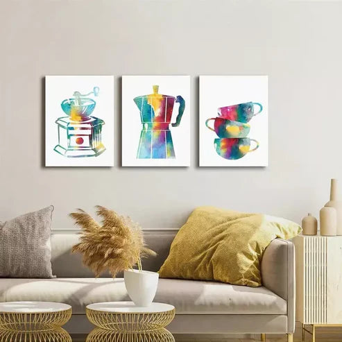 3pcs Colorful Minimalist Kitchen Dining Room Wall Art Canvas Unframed - High Quality Print 100% Australian Made Wall Canvas - Bella Home Decor