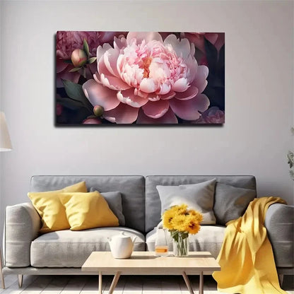Pink Peonies & Peonies Flowers Wall Art Canvas Office Home Room Framed 120x60cm