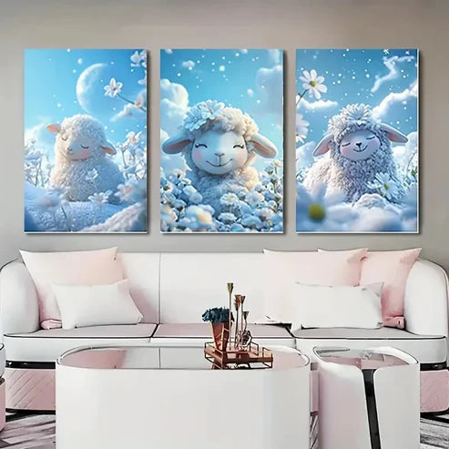 3pcs Winter Beautiful Sheep Wall Art Canvas Wall Art Set Canvas Unframed – High Quality Print 100% Australian Made Wall Canvas