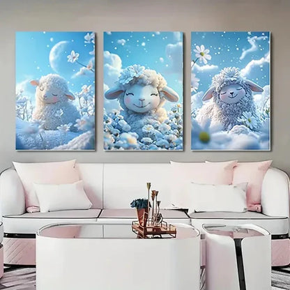 3pcs Winter Beautiful Sheep Wall Art Canvas Wall Art Set Canvas Unframed – High Quality Print 100% Australian Made Wall Canvas