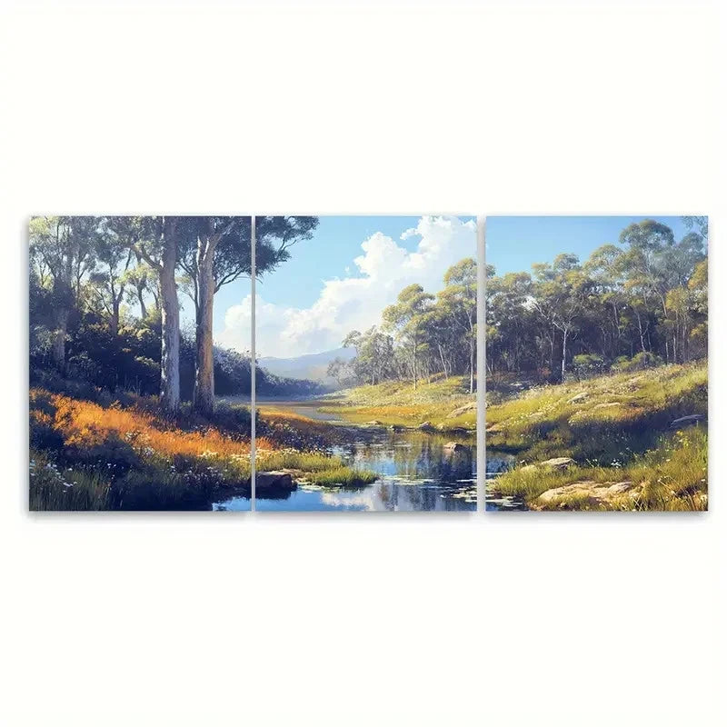 3pcs Margaret River Flowing Australian Nature  Wall Art Set Canvas Framed 50x70cm - High Quality Print 100% Australian Made Wall Canvas Ready to Hang