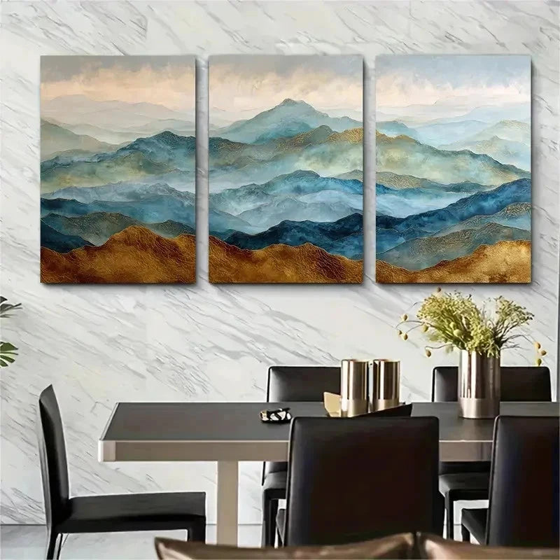 3pcs Golden Mountain Landscape Perfect Wall Art Set Canvas Framed 50x70cm - High Quality Print 100% Australian Made Wall Canvas Ready to Hang - Bella Home Decor