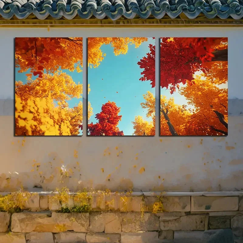3pcs Vibrant Sky in the Forest Illustration Metal Print Ready to Hang Art