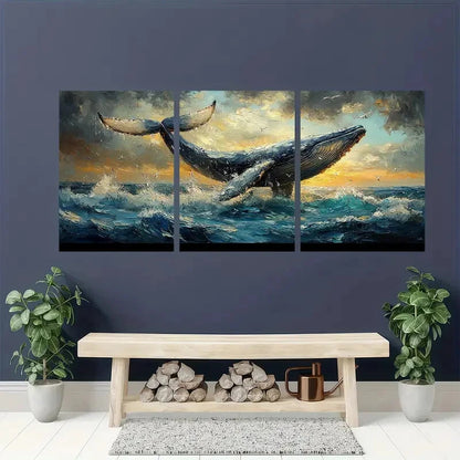 3pcs Whale Tail Painting Oil Landscape Metal Print Ready to Hang Art - Bella Home Decor
