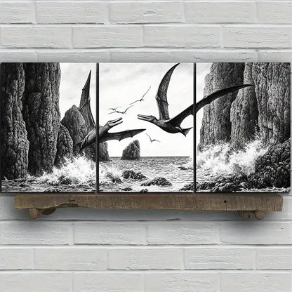3pcs Dragons Flying On The Coast Beach Metal Print Ready to Hang Art - Bella Home Decor