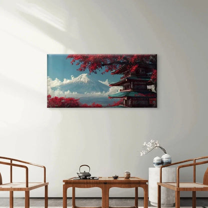 Mount Fuji with Red Leaves Wall Art Canvas Office Home Room Framed 120x60cm