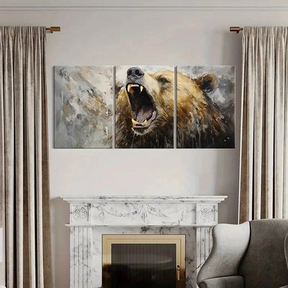 3pcs Artistic Bear Roar Abstract Wildlife Metal Print Ready to Hang Art - Bella Home Decor