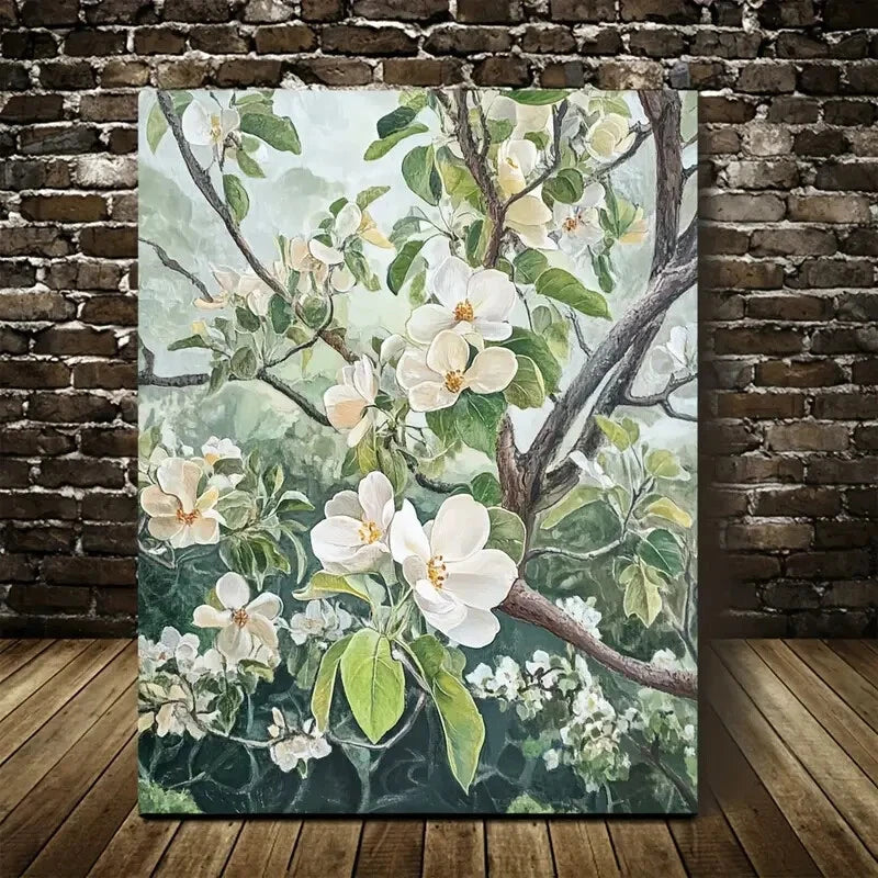 Beautiful Flourishing Pear Tree Forest Painting 40x60cm Metal Print Ready to Hang - Bella Home Decor