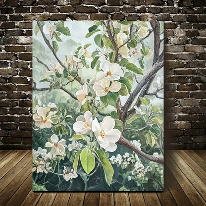 Beautiful Flourishing Pear Tree Forest Painting 40x60cm Metal Print Ready to Hang - Bella Home Decor