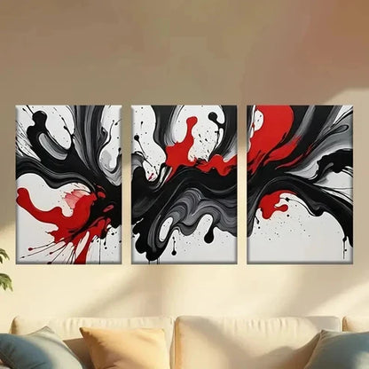 3pcs Black & Red Abstract Paint Splatter Wall Art Canvas Unframed – High Quality Print 100% Australian Made Wall Canvas - Bella Home Decor