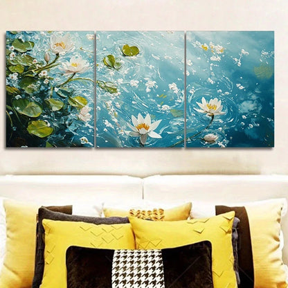 3pcs Lilies on Water Painting Metal Print Ready to Hang Art