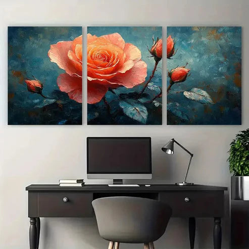 3pcs Rose Flowers Brushstroke Abstract Flowers Wall Art Canvas Unframed – High Quality Print 100% Australian Made Wall Canvas