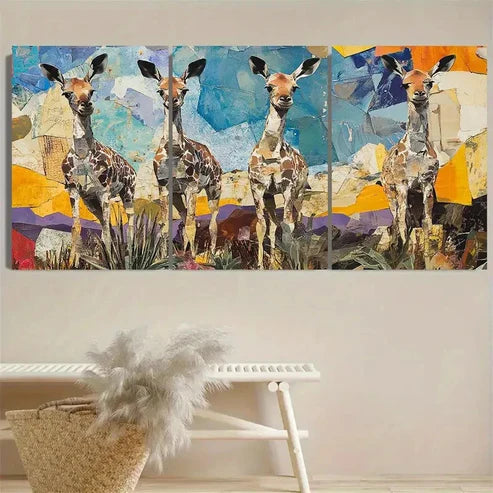 3pcs Vibrant Kanga Wall Art Set Canvas Unframed - High Quality Print 100% Australian Made Wall Canvas - Bella Home Decor