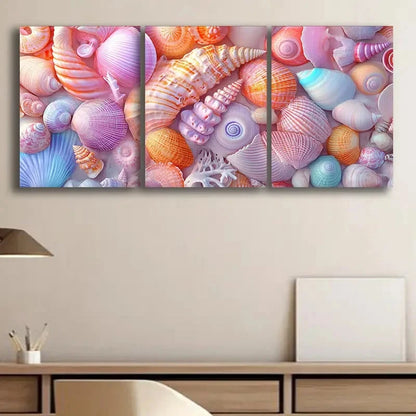3pcs Colorful Seashell Collection Wall Art Set Canvas Framed 60x90cm - High Quality Print 100% Australian Made Wall Canvas Ready to Hang - Bella Home Decor