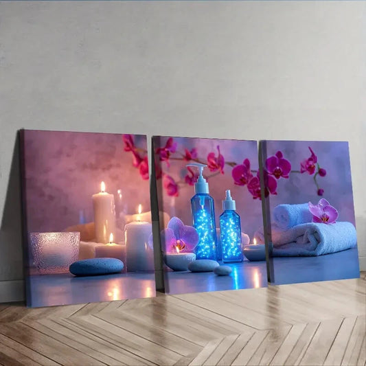 3pcs Spa candle Wall Art Set Canvas Framed 40x60cm - High Quality Print 100% Australian Made Wall Canvas Ready to Hang