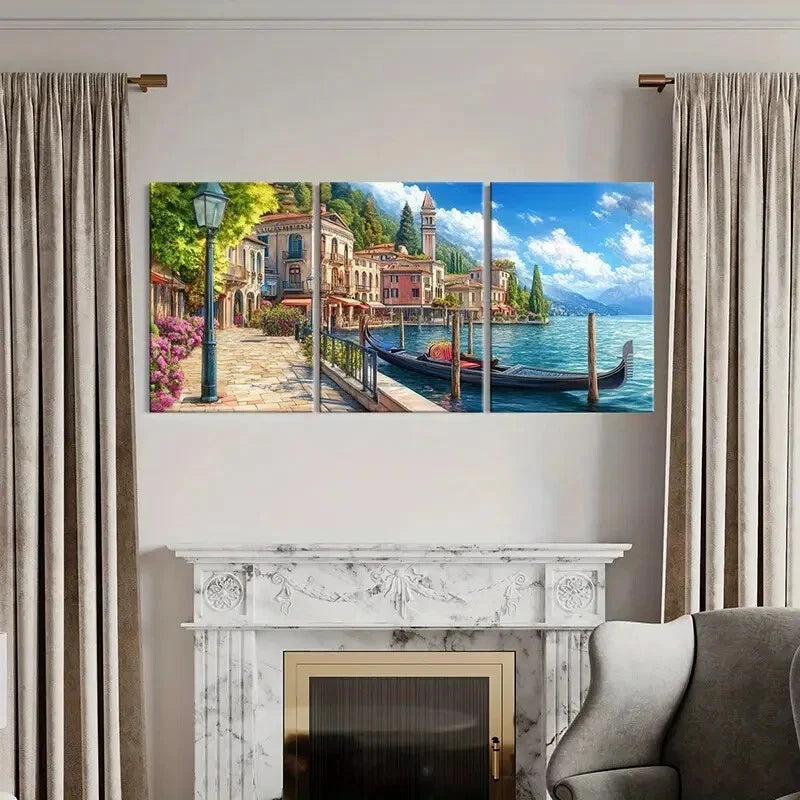 3pcs Venetian Mediterranean Gondola Ride Metal Print Ready to Hang Art - Bella Home Decor