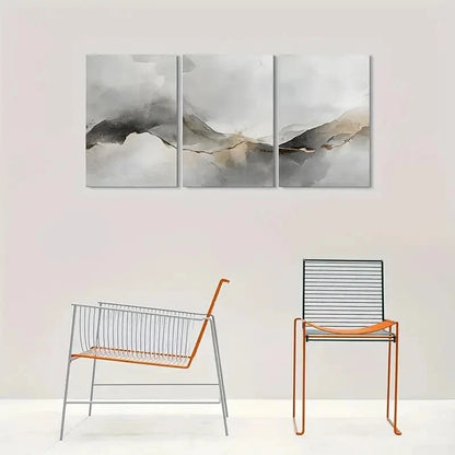 3pcs Abstract Grey and Golden Hues Metal Print Ready to Hang Art - Bella Home Decor
