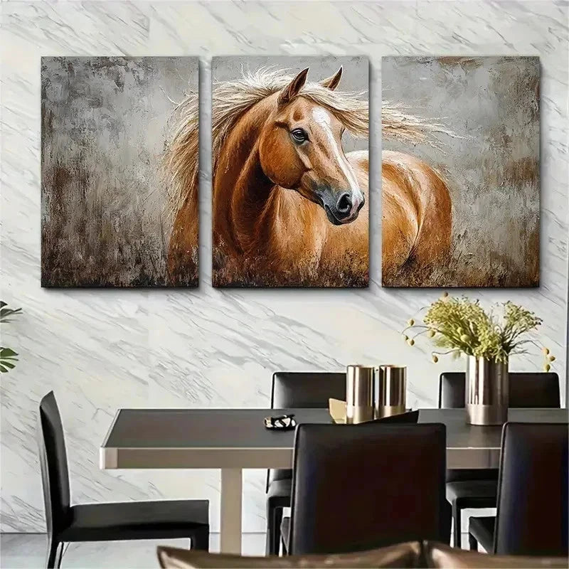 3pcs Featuring Horse Painting Portrait Perfect Wall Art Set Canvas Framed 50x70cm - High Quality Print 100% Australian Made Wall Canvas Ready to Hang