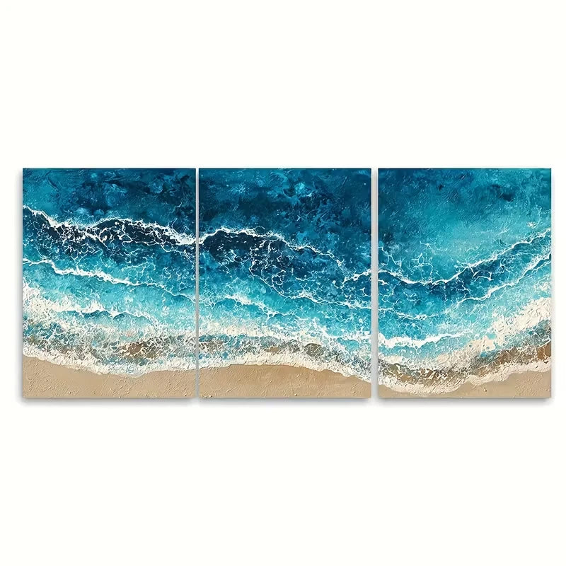 3pcs Abstract Beach Picture & Print Metal Print Ready to Hang Art - Bella Home Decor