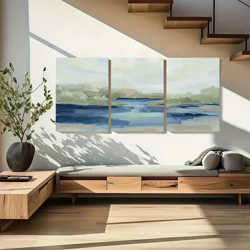 3pcs Blue & Green Seascape Water Scene Wall Art Metal Print Ready to Hang Art - Bella Home Decor