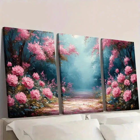 3pcs Pink Peony & Lilac Floral Garden Wall Art Canvas Unframed - High Quality Print 100% Australian Made Wall Canvas