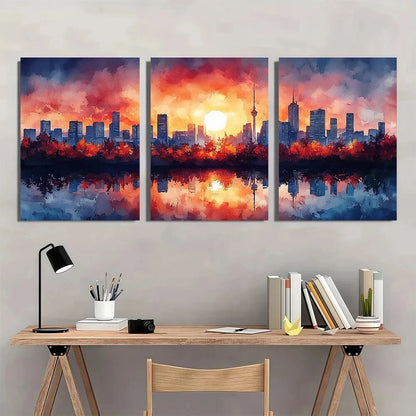 3pcs Tokyo Skyline Inspired Oil Painting Metal Print Ready to Hang Art - Bella Home Decor
