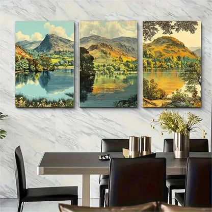 3pcs Grasmere Posters Lake District Perfect Wall Art Set Canvas Framed 50x70cm - High Quality Print 100% Australian Made Wall Canvas Ready to Hang