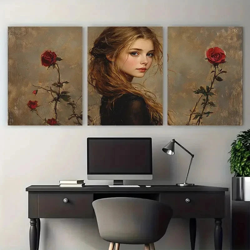 3pcs Arthur Hughes' Fair Rosamund Classic Wall Art Set Canvas Framed 40x60cm - High Quality Print 100% Australian Made Wall Canvas Ready to Hang - Bella Home Decor