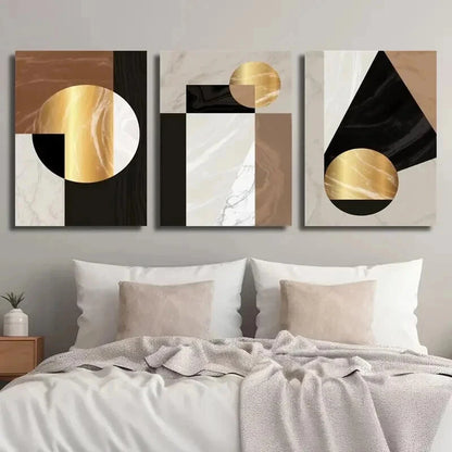 3pcs Abstract Geometric Shape Golden Perfect Wall Art Set Canvas Framed 50x70cm - High Quality Print 100% Australian Made Wall Canvas Ready to Hang - Bella Home Decor