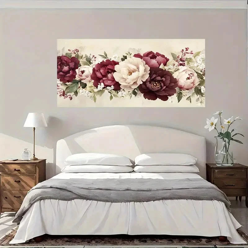 Vintage Peony Floral Wall Art Canvas Office Home Room Framed 120x60cm