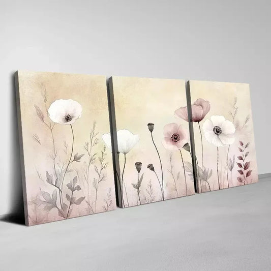 3pcsWatercolor Floral Soft Pastel Flowers Art Set Canvas Framed 50x70cm - High Quality Print 100% Australian Made Wall Canvas Ready to Hang