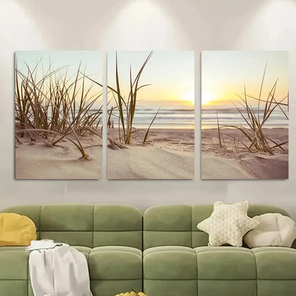3pcs Serene Ocean and Sand Dunes Scene Metal Print Ready to Hang Art