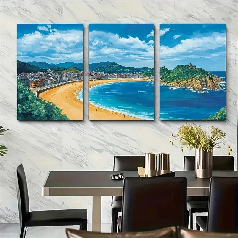 3pcs Vibrant Coastal Scene With Surfing Perfect Wall Art Set Canvas Framed 50x70cm - High Quality Print 100% Australian Made Wall Canvas Ready to Hang