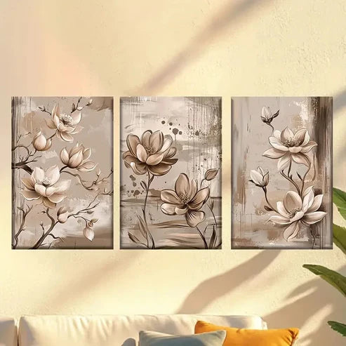 3pcs Simple Flower Pattern Wall Art Set Canvas Unframed – High Quality Print 100% Australian Made Wall Canvas