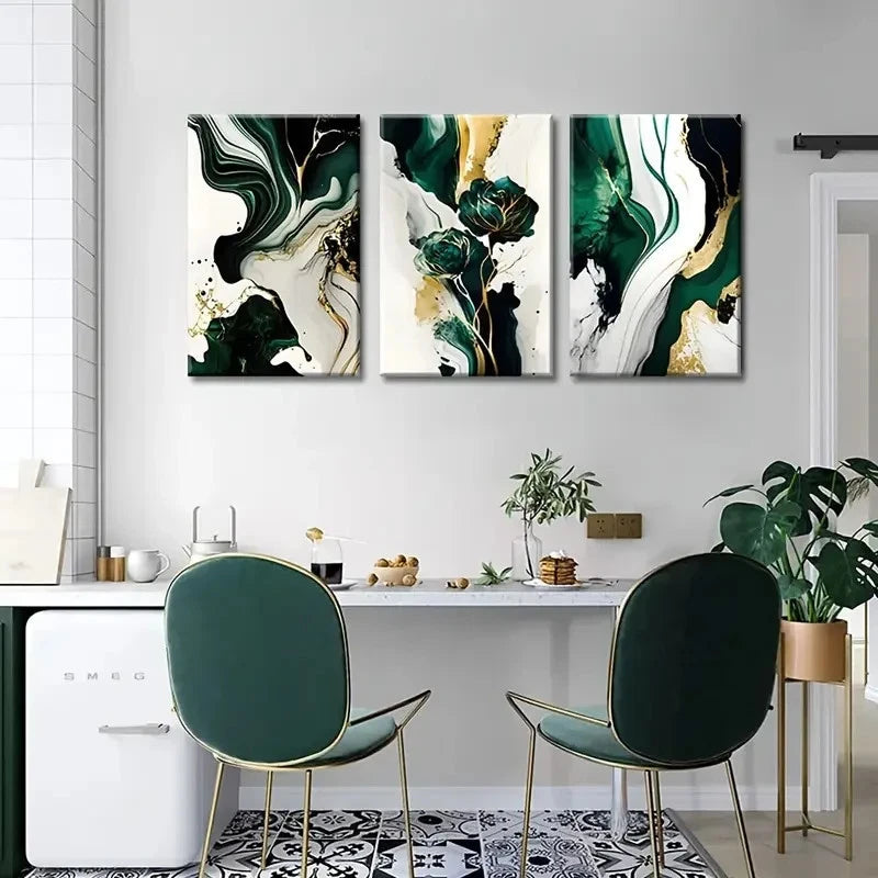 3pcs Emerald Green Green and Gold  Wall Art Set Canvas Framed 40x60cm - High Quality Print 100% Australian Made Wall Canvas Ready to Hang
