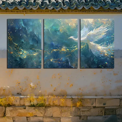 3pcs Phoenix with Golden Accent Design Metal Print Ready to Hang Art - Bella Home Decor