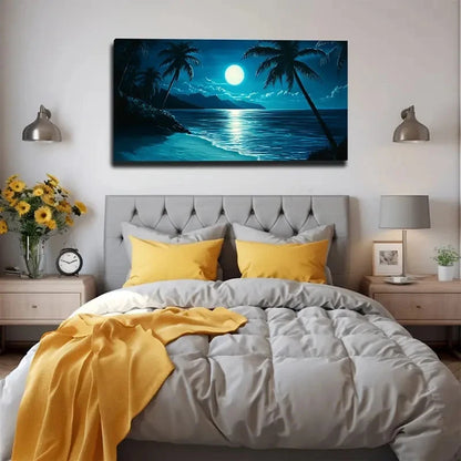 Tropical Beach Night Wall Art Canvas Office Home Room Framed 120x60cm