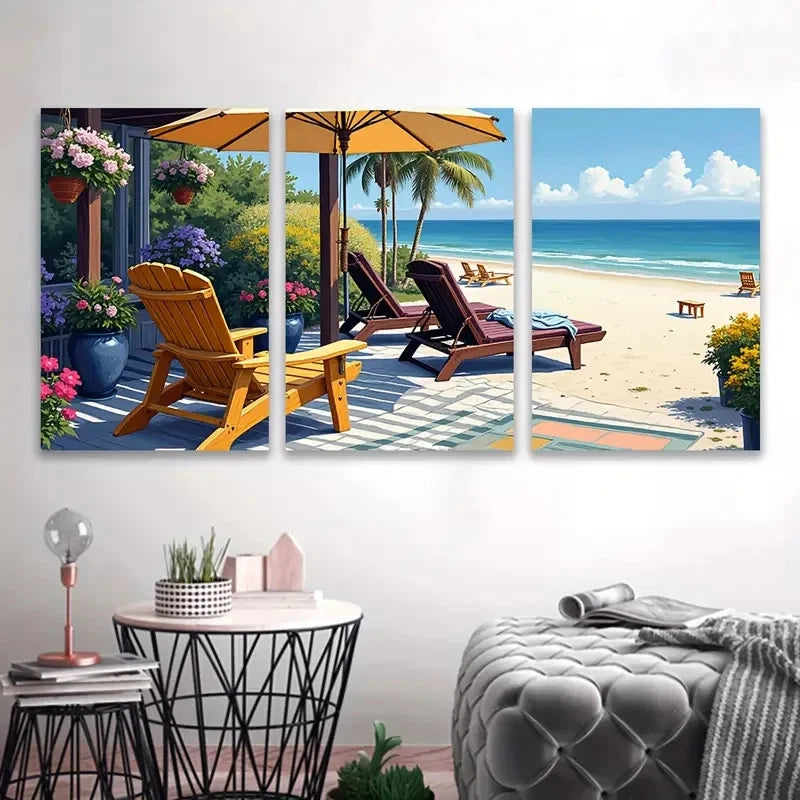3pcs Beach Scene With Palm Trees And Ocean View Wall Art Set Canvas Framed 60x90cm - High Quality Print 100% Australian Made Wall Canvas Ready to Hang - Bella Home Decor