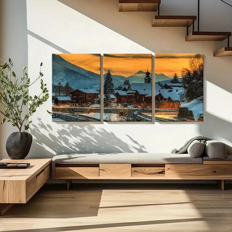 3pcs Winter Landscape Snow Scene Wall Art Set Canvas Framed 60x90cm - High Quality Print 100% Australian Made Wall Canvas Ready to Hang - Bella Home Decor