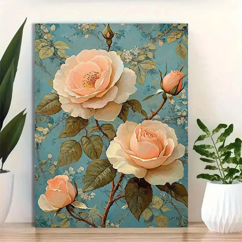 Beautiful Vintage Rose Garden Botanical Painting 40x60cm Metal Print Ready to Hang